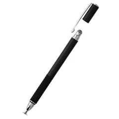 オウルテック タッチペン クリアディスクタイプ + 導電繊維タイプ 2way iPhone/スマートフォン/タブレット キャップ付 ブラック OWL-TPSE02-BK [ブラック]