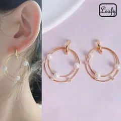 Leafy ピアス 1ペア レディース ゴールド ダブルリング フープパール 真珠 宇宙 太陽系 星 揺れる アクセント 顔映え お出かけ イベント デート 結婚式 二次会 お呼ばれ パーティー 普段使い プレゼント 年末コーデ  sr00835yg