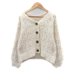 ウィルセレクション WILLSELECTION ニットカーディガン ミドル丈 透かし編み オーバーサイズ M アイボリー /YK15