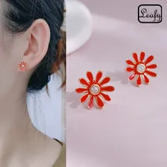 Leafy レトロでポップ☆かわいいデイジーピアス レッド レディース 1ペア フラワー 植物 花 お出かけ デート お呼ばれ パーティー 二次会 食事会 女子会 普段使い プレゼント 14KGP ゴールドメッキ sr00440yr 4月誕生花