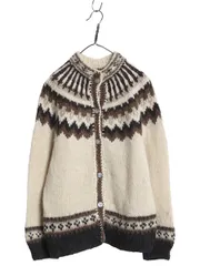 70s 80s ノルディック ニット カーディガン レディース L 程/ 古着 ヴィンテージ ウール セーター ローゲージ 丸ヨーク 求心柄 総柄 前開き