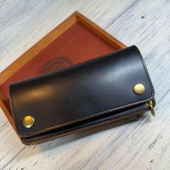 トラッカーウォレット ロング 3層】 ブラック 姫路レザー シルバー YKK