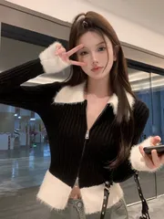 スクエアネック ニットスリムフィットセーター、春_秋