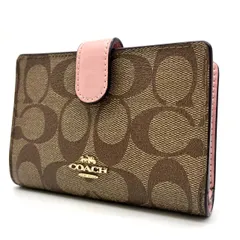 【良品】 COACH signature beige pink pvc leather compact wallet コーチ 二つ折り財布