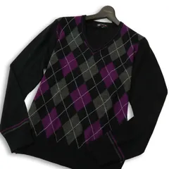 MK HOMME ミッシェルクラン オム 秋冬 ウール混★ アーガイル Vネック ニット セーター Sz.48 メンズ 黒
