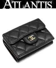 【新品】 シャネル CHANEL クラシックフラップウォレット マトラッセ 三つ折りコンパクト財布 キャビア 黒 G金具 ランダムシリアル 【73160】