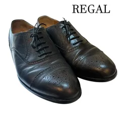 リーガル　REGAL International Collection　レザーブラックドレスシューズ　ビジネスシューズ　 セミブローグ 　25.5cm