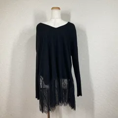 【ZARA】ニット セーター 黒　ブラック　ザラ　M　レース　ドッキング　長袖 Vネック　ロングレースコンビネーションニット Y2K