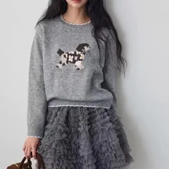 ドッグジャガードニット ホイップチュールミニ丈スカート 2点セット グレー frene フラーネ同型