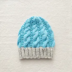 ウールのニット帽 グレー&シアン