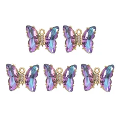 uxcell 蝶のペンダント 水晶金メッキ 19x15mm 真鍮製 DIYブレスレット ネックレス イヤリング 携帯電話 アクセサリー キーチェーンクラフト用 5個 ピンクパープル