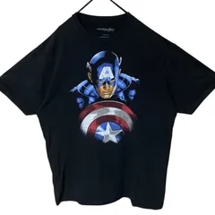 キャプテンアメリカン マーベル キャラT キャラクター アメコミ XL オーバーサイズ プリント ブラック 黒 Tシャツ メンズ レディース ユニセックス 古着 半袖