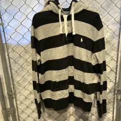 POLORALPH LAUREN パーカー ハーフジップ ボーダー ブラック×グレー XL ポロラルフローレン 