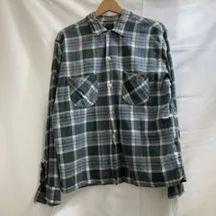 vintage 推定60s 開襟シャツ オープンカラー コットン  チェック柄 襟芯入り 襤褸 M～Lサイズ