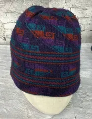 Patagonia パタゴニア 90s POLAR CAP ビーニー モロッコ製 ニット帽 総柄 パープル レッド ブルー