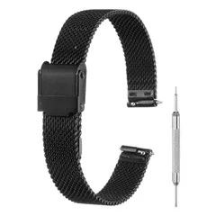 uxcell メッシュウォッチバンド メンズレディース用 ステンレススチール製クイックリリースメッシュウォッチストラップ ミラネーゼブレスレット 調整可能な交換用リストバンド ギフト用ツール付き（12mm 黒）