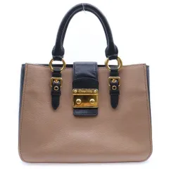 miumiu (ミュウミュウ) マドラス ハンドバッグ トートバッグ バイカラー ブラック×ピンクベージュ レザー ゴールド金具
