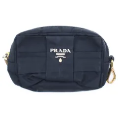 PRADA (プラダ) リボン ロゴプレート ナイロンマルチポーチ ブラック 1N1441