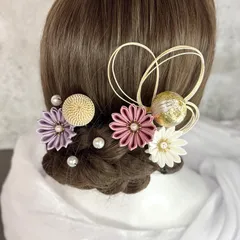 卒業式髪飾り 成人式髪飾り/ウエディング ヘッドパーツ 結婚式 色打掛 サテンつまみ細工 ちょい足し ピンク 紫