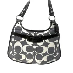 ♪3708 コーチ シグネチャー ショルダーバッグ キャンバス 13292 グレー ホワイト 中古 COACH