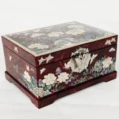 螺鈿の高級ジュエリーボックス 牡丹パープル 大容量2段スライド収納・ボタン扉付き韓国伝統螺鈿宝石箱■jewelrybox-16-s【宝石箱】【ジュエリーボックス】【高級】【アクセサリーボックス】【かわいい】【大容量】【韓国】【螺鈿】【プレゼント】