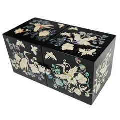 螺鈿の高級ジュエリーボックス観音開き 引き出し チェスト韓国高級螺鈿宝石箱 鶴蝶黒  ■jewelrybox-72-s【宝石箱】【ジュエリーボックス】【高級】【アクセサリーボックス】【かわいい】【小さめ】【韓国】【螺鈿】【プレゼント】