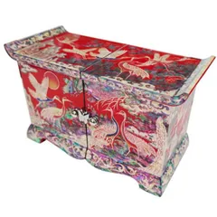 螺鈿の高級ジュエリーボックス観音開き 引き出し チェスト韓国高級螺鈿宝石箱 山河と鶴赤■jewelrybox-67-s【宝石箱】【ジュエリーボックス】【高級】【アクセサリーボックス】【かわいい】【小さめ】【韓国】【螺鈿】【プレゼント】