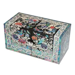 螺鈿の高級ジュエリーボックス観音開き 引き出し チェスト韓国高級螺鈿宝石箱 牡丹の園黒■jewelrybox-68-s【宝石箱】【ジュエリーボックス】【高級】【アクセサリーボックス】【かわいい】【小さめ】【韓国】【螺鈿】【プレゼント】