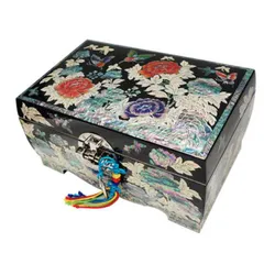 螺鈿の高級ジュエリーボックス鍵付き 盆付き 韓国高級螺鈿宝石箱 牡丹王 黒■jewelrybox-73-s【宝石箱】【ジュエリーボックス】【高級】【アクセサリーボックス】【かわいい】【小さめ】【韓国】【螺鈿】【プレゼント】