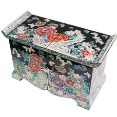 螺鈿の高級ジュエリーボックス観音開き 引き出し チェスト韓国高級螺鈿宝石箱 牡丹王 黒■jewelrybox-75-s【宝石箱】【ジュエリーボックス】【高級】【アクセサリーボックス】【かわいい】【小さめ】【韓国】【螺鈿】【プレゼント】