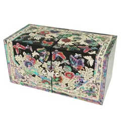 螺鈿の高級ジュエリーボックス観音開き 引き出し チェスト韓国高級螺鈿宝石箱 花の園 黒  ■jewelrybox-70-s【宝石箱】【ジュエリーボックス】【高級】【アクセサリーボックス】【かわいい】【小さめ】【韓国】【螺鈿】【プレゼント】