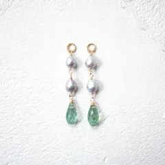 天然石 淡水パールとグリーンカイヤナイトのピアス/イヤリングチャーム 14kgf