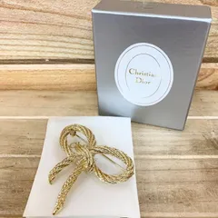 【S】美品 Dior ディオール リボン ヴィンテージ ゴールド ブローチ 箱付 ディオール リボンブローチ ロープブローチ ヴィンテージ ゴールド
