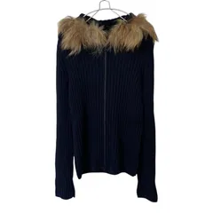 ZK15【美品】UNTITLED アンタイトル ファー付ジップアップニットパーカー フード付カーディガン ネイビー サイズ2