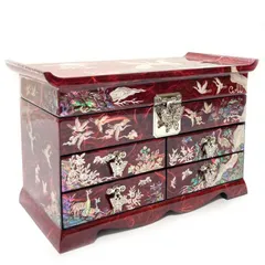 韓国漆螺鈿宝石小物入れ 赤花蝶引き出し■komonoire-35-s【宝石箱】【ジュエリーボックス】【高級】【アクセサリーボックス】【かわいい】【大きめ】【韓国】【螺鈿】【プレゼント】