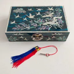 螺鈿の高級ジュエリーボックス 大容量 韓国高級螺鈿宝石箱 鶴のブルー■jewelrybox-76-s【宝石箱】【ジュエリーボックス】【高級】【アクセサリーボックス】【かわいい】【大容量】【韓国】【螺鈿】【プレゼント】