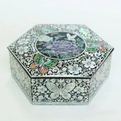 韓国六角螺鈿宝石小物入れ　花蝶・韓国高級螺鈿宝石箱-八角蝶 ■komonoire-43-s【宝石箱】【ジュエリーボックス】【高級】【アクセサリーボックス】【かわいい】【小さめ】【韓国】【螺鈿】【プレゼント】