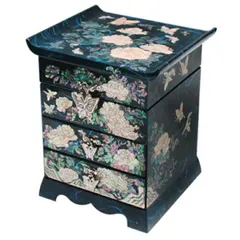 韓国螺鈿宝石箱 牡丹3段引き出しジュエリーボックス(ブルー)■komonoire-38-s【宝石箱】【ジュエリーボックス】【高級】【アクセサリーボックス】【かわいい】【大きめ】【韓国】【螺鈿】【プレゼント】