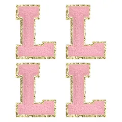 uxcell チェニールレターパッチ2.2インチセルフアドヒーシブアルファベットLスティック刺繍パッチ補修用衣類ジーンズ靴帽子DIY（ピンク 4個入り）