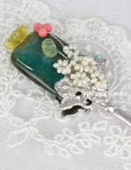 韓国コチNo89　メノウかんざし■cochi-89-s【天然石】【かんざし】【ヘア飾り】【グリーン】【シルバー】【おしゃれ】