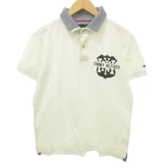トミーヒルフィガー TOMMY HILFIGER ポロシャツ 半袖 ワンポイント ロゴ 薄手 Mサイズ 白 ホワイト ■GY61