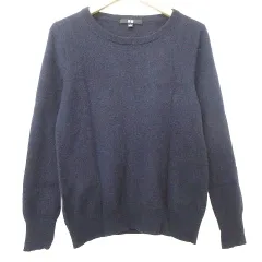 ユニクロ UNIQLO カシミヤ ニット カットソー クルーネック トップス L 紺 ネイビー