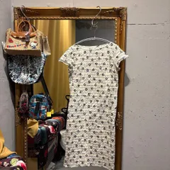 @ Agnes b. アニエスベー　ワンピース シャツ ロング 半袖 Mサイズ 38 9号　音符　総柄