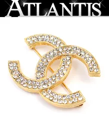 【広尾店】 美品 シャネル CHANEL ココマーク ブローチ ラインストーン ゴールド 【18078】