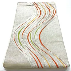 ［5078］袋帯 流水文様 銀彩 シルバー 六通 正絹 着物 フォーマル 未仕立て