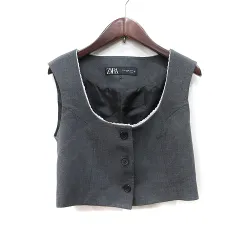 ザラ ZARA ベスト 総裏地 クロップド グレー /YI