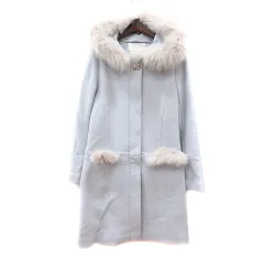 プロポーション ボディドレッシング PROPORTION BODY DRESSING コート 総裏地 ビジュー フード フォックスファー 1 S 水色 ライトブルー /MN