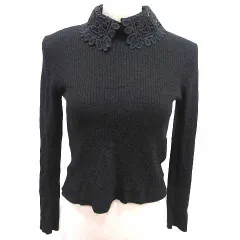 ユナイテッドアローズ UNITED ARROWS ニット カットソー ショート丈 付け襟 長袖 ウール 黒 ブラック /YK