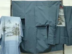 平和屋着物●極上　男性　紬　アンサンブル・長襦袢セット　色無地　錆鉄御納戸色　逸品　未使用　CZAA4421s6