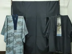 平和屋着物●極上　男性　紬　アンサンブル・長襦袢セット　色無地　蝋色　逸品　CZAA4471s6